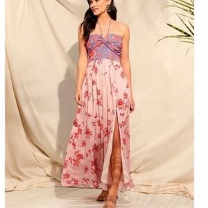 Belle Badgley Mischka “”Delaney” Floral Halter Maxi Dress